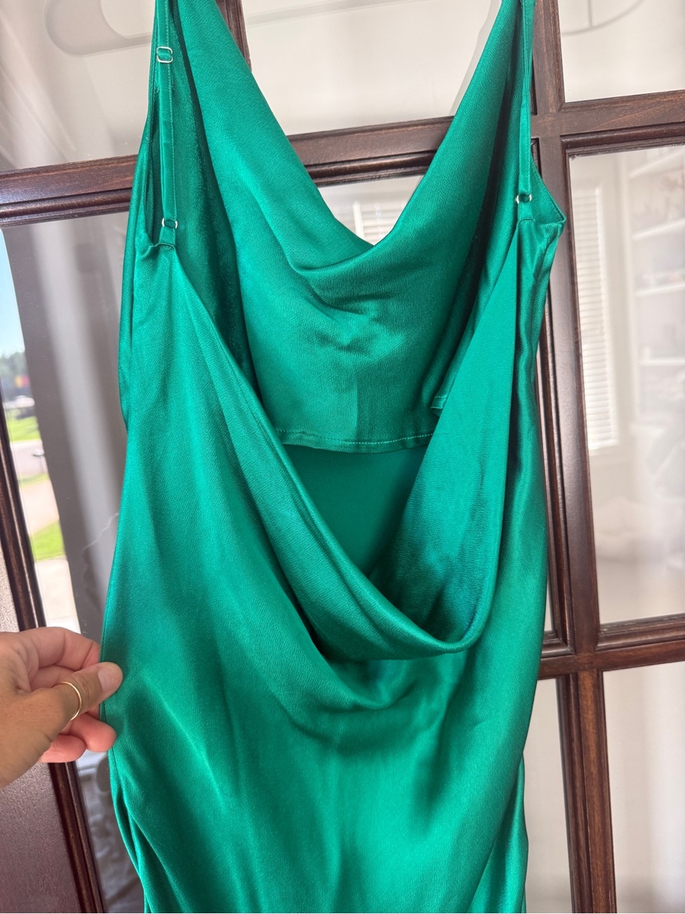 Rat & Boa Emerald Green Satin Slip Midi Dress Cowl Neck Open Back Wedding Guest - Picture 7 of 9